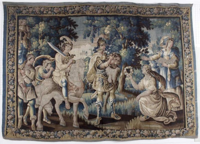 Tapisserie Davids Triumph, Aubusson, 17. Jh. Davids Triumph nach dem Sieg über Goliath, Aufrufpreis:	12.000 EUR