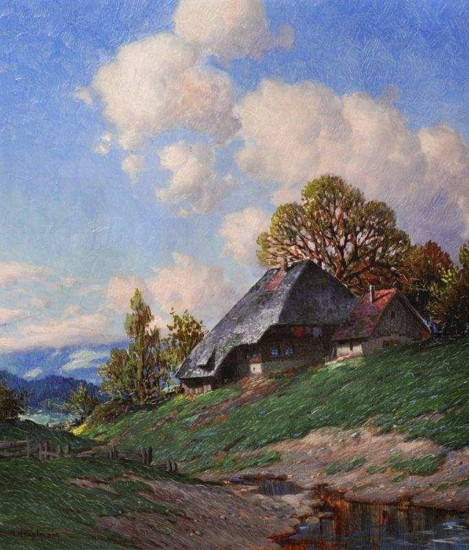 HAUPTMANN Karl (1880 Freiburg - 1947 Todtnau) "Gehöft im Schwarzwald" , Mindestpreis:	1.200 EUR