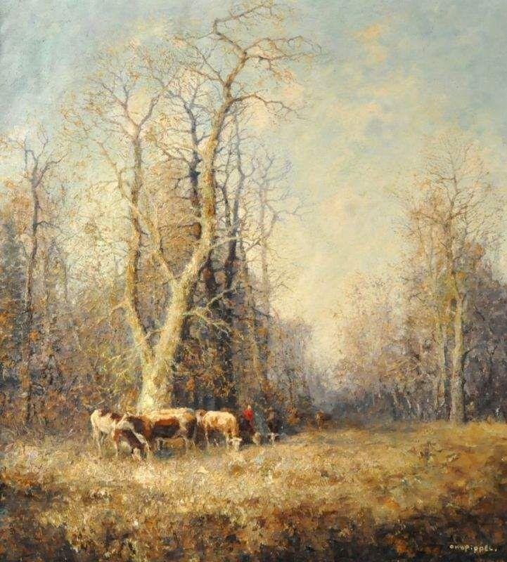 PIPPEL Otto (1878-1960/Lodz-München) "Kühe im Wald", Mindestpreis:	1.500 EUR