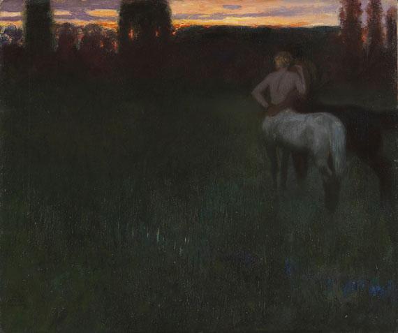 Franz von Stuck - Sonnenuntergang + Bild vergrößern   116000235 FRANZ VON STUCK Sonnenuntergang, 1891. Öl auf Leinwand Schätzpreis: € 25.000