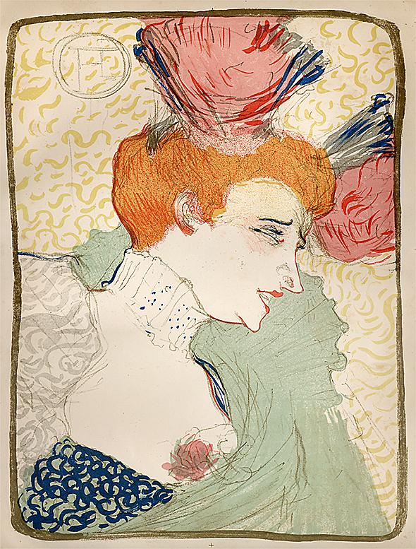 Mademoiselle Marcelle  Henri de Toulouse-Lautrec,  Mademoiselle Marcelle,  original achtfarbige Lithographie von 1895,  mit Monogramm auf Vèlinpapier,  Format ca. 33x24,5 cm  Kunstkabinett Strehler,  Stand Nr. 07