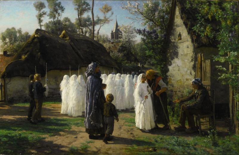 Lot 8PROPERTY OF A PRIVATE NEW ENGLAND COLLECTORJules BretonLES COMMUNIANTESsigned Jules Breton and dated 1884 (lower left)oil on canvas48 5/8 by 75 3/8 in.; 123.5 by 191.5 cmSold for $1,270,000