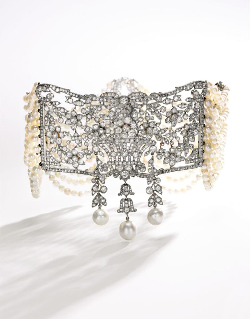 Lot 449 - Pearl and diamond choker, circa 1900