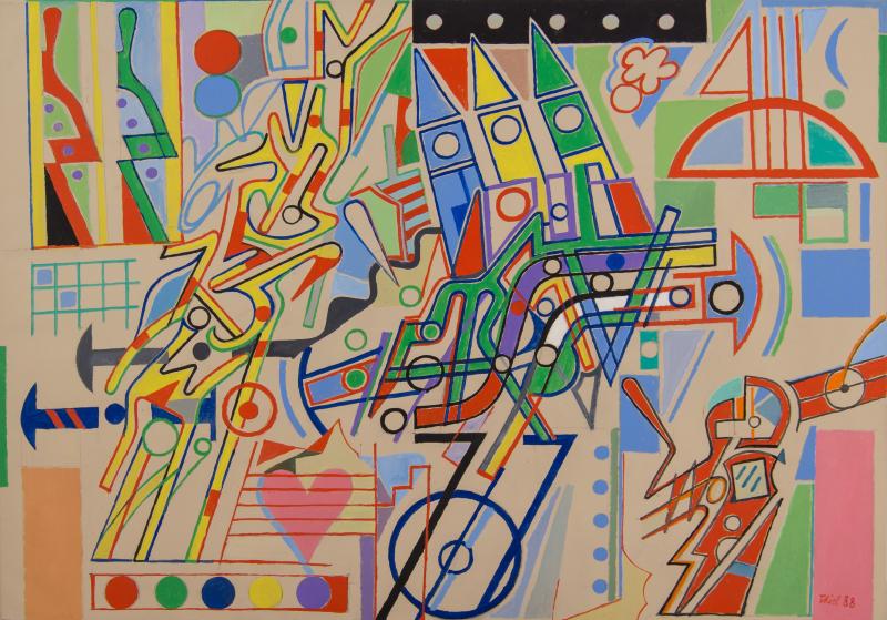 Dietrich Thiel (Judenburg 1939 - 2001 Wien) Wien - Rom und zurück II Acryl auf Leinwand 1988 105 x 150 cm  Zur Verfügung gestellt von: Galerie Kopriva