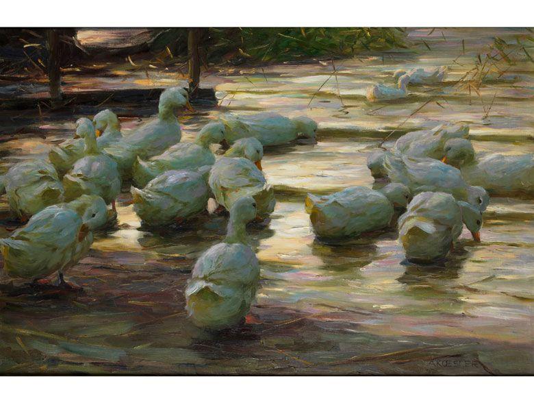 Alexander Koester, 1864 Bergneustadt - 1932 München 17 ENTEN AM SEEUFER Öl auf Leinwand. 71 x 105 cm. Schätzpreis:	50.000 - 60.000 EUR