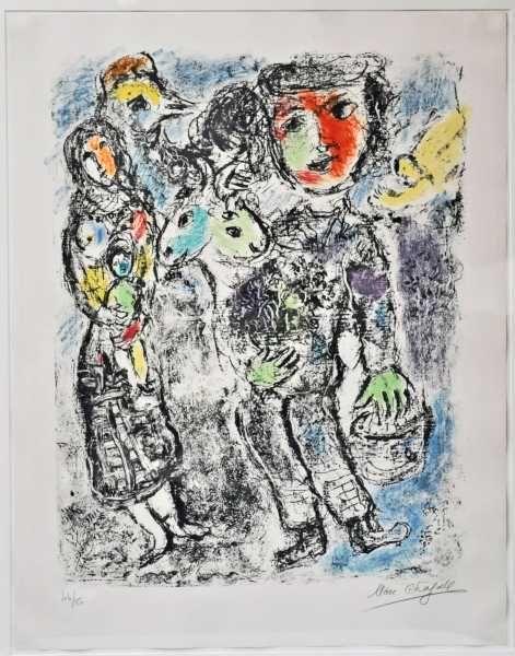 CHAGALL Marc (1887 Witebsk - 1985 Paul de Vence) "Couple des Paysans" Bäuerliche Szene - Mutter mit Kindern, Mindestpreis:	6.000 EUR