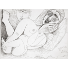 Pablo Picasso (1881–1973) Nu couché avec spectateur (Ruhender Akt mit Betrachter/ Latent nude with spectator), 20.4.1971  Federzeichnung (Tusche) auf Blockblatt mit Wasserzeichen 24 x 33 cm Sammlung Würth, Inv. 5765 © 2016 Succession Picasso/VG Bild-Kunst, Bonn für die Werke von Pablo Picasso