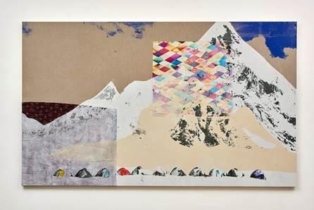 Shezad Dawood ‘Expedition’, 2016 Acrylic, screenprint and textile on canvas, 168 x 281cm © Shezad Dawood, courtesy Timothy Taylor