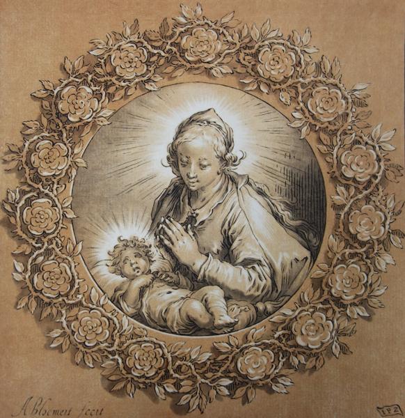 Cornelis Ploos van Amstel, nach Abraham Bloemaert, Madonna mit dem Kind im Rosenkranz, 1769 (Aquatinta Radierung)