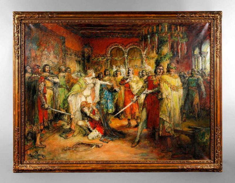 Ferdinand Leeke, Tannhäuser und der Sängerkrieg auf der Wartburg im Jahre 1889 erhielt der Künstler von Siegfried Wagner (1869-1930) den Auftrag, Gemälde nach Opern seines Vaters Richard Wagner (1913-1883) zu schaffen, Mindestpreis:	800 EUR