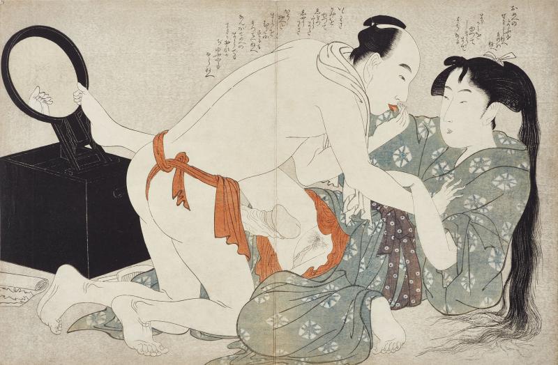 Kitagawa Utamaro (1753–1806), Sommerabend, 1799. Aus dem Album Negai no itoguchi [Erwachen der Begierde]. Farbholzschnitt © Leopold Privatsammlung, Wien; Foto: MAK/Georg Mayer