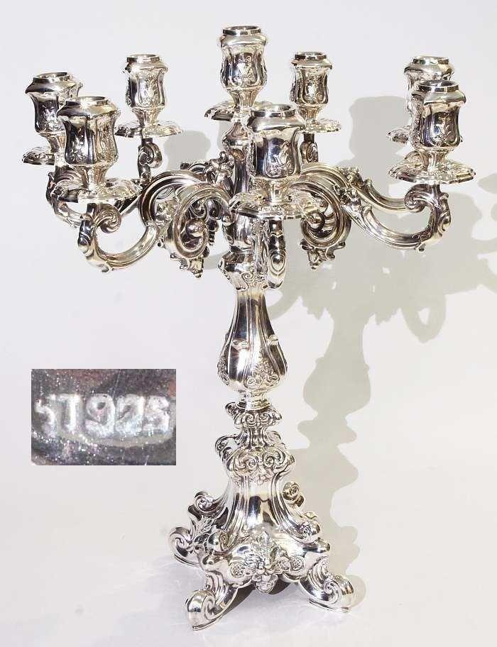 Girandole. 925er Sterlingsilber. 20. Jahrhundert. Prunkvoller acht-flammiger barocker Standleuchter...  Mindestpreis:	500 EUR