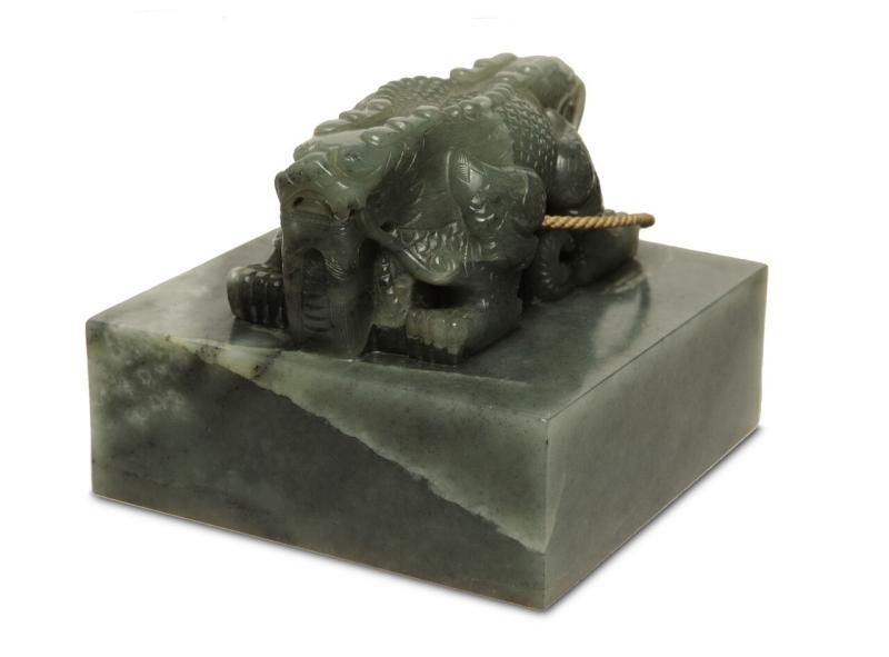 Property From A Canadian Private Collection A Jade 'Feng San Wu Si Zhi Bao' Seal 19th / Early 20th Century E Length 4 7/8  in., 12.5 cm; Width 4 7/8  in., 12.5 cm Est. $20/30,000 Sold for $ 286,000