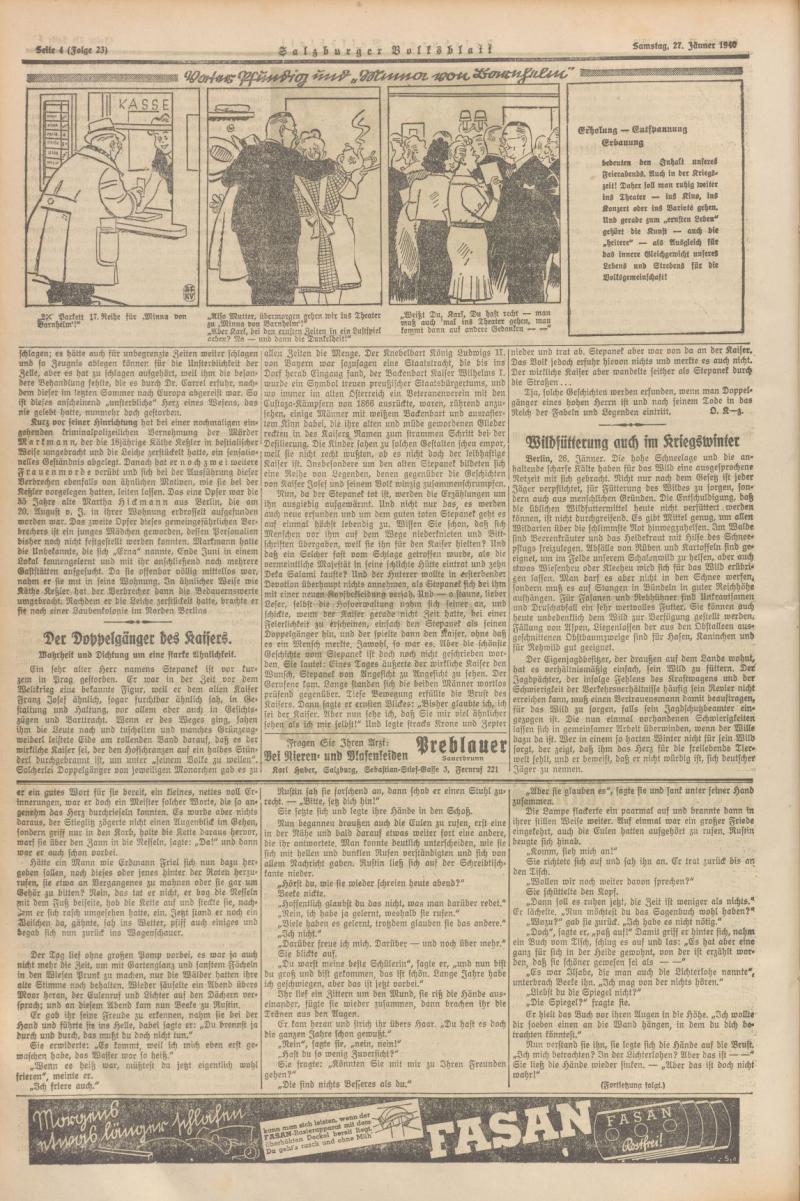 Salzburger Volksblatt: unabh. Tageszeitung f. Stadt u. Land Salzburg, Sa, 27. Januar 1940 ANNO/