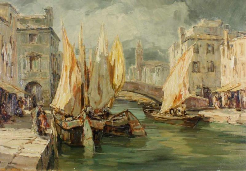 Brombo, Angelo (1893 Chioggia - 1962, "Venezianische Ansicht", Öl auf Leinwand, signiert unten links A. Brombo (ligiert), 70 x 100 cm, Mindestpreis:	1.800 EUR