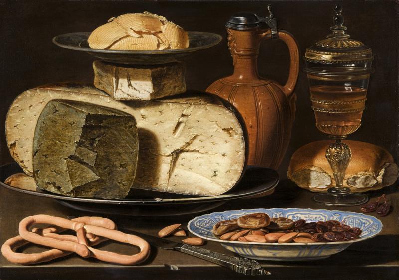 Clara Peeters  Stilleven met kazen, amandelen en krakelingen Mauritshuis, Den Haag