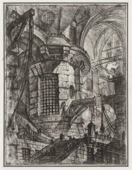 Piranesi, Giovanni Battista: Folge Carceri: Der runde Turm; Radierung, 547 x 413 mm, Copyright SKD, Foto: Herbert Boswank