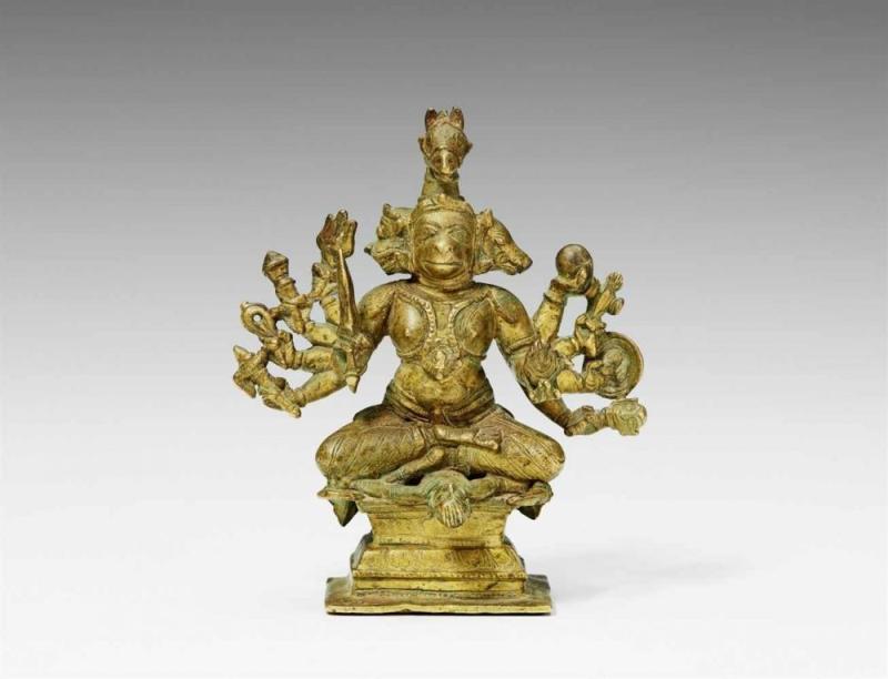 Fünfköpfiger (panchamukha) Hanuman. Bronze. Zentralindien, möglicherweise Uttar Pradesh. 18. Jh. Schätzpreis:	1.500 - 2.000 EUR