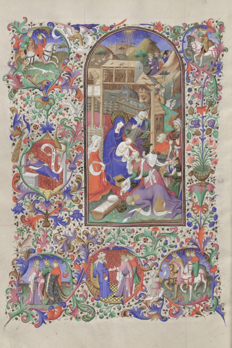 Erscheinung des Herrn; umgeben von Szenen mit den drei Königen und Herodes, Stundenbuch (lat., franz.), Paris (Meister des Herzogs von Bedford), um 1420/30 © Österreichische Nationalbibliothek