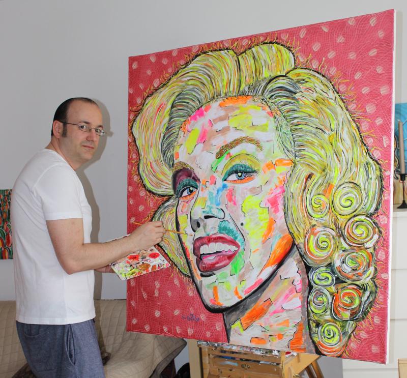 Handlos, Erich: „Marylin“ Künstler bei der der Arbeit: Bilderserie Charakterköpfe/wild, Acryl auf Leinwand, 120 cm x 120 cm; Industrieviertel Foto: Erich Handlos - Abdruck honorarfrei bei Namensnennung (im Zusammenhang mit den „NÖ Tagen der offenen Ateliers 2016“)