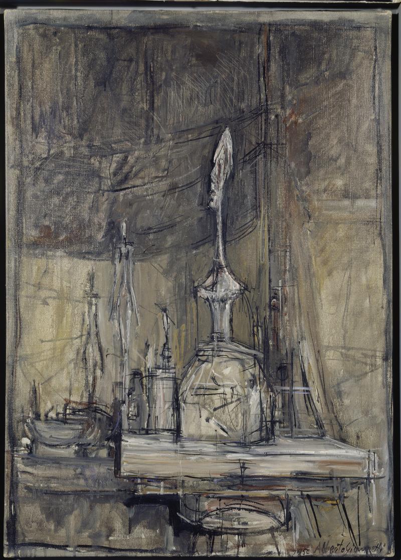 Alberto Giacometti Lʼatelier, 1950 Das Atelier Öl auf Leinwand, 65,4 x 46,4 cm Privatsammlung Schweiz © Succession Alberto Giacometti / 2017 ProLitteris, Zürich