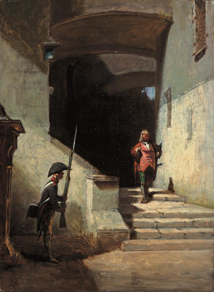 Carl Spitzweg: Serenissimus / Er kommt, um 1870, Öl auf Leinwand, 29,6 x 21,7 cm, Museum Georg Schäfer, Schweinfurt