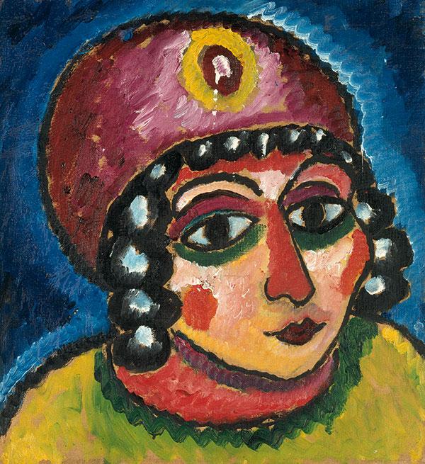 Alexej von Jawlensky: Mädchenkopf mit rotem Turban und gelber Agraffe (Barbarenfürstin), um 1912, Öl auf Hartfaser, 55 x 51 cm, Sammlung Osthaus Museum Hagen, Courtesy of Osthaus Museum Hagen & Institut für Kulturaustausch, Tübingen Foto: Achim Kukulies, Düsseldorf