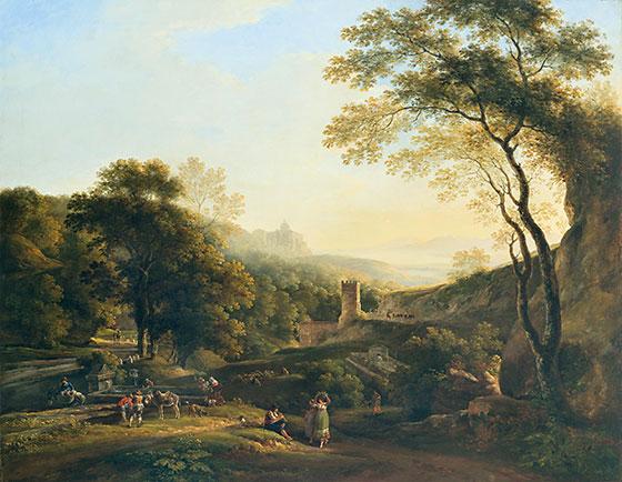 Johann Georg von Dillis: Römische Herbstlandschaft (Der alte Turm bei Marino), 1821, Öl auf Leinwand, 80 x 103 cm, Privatbesitz