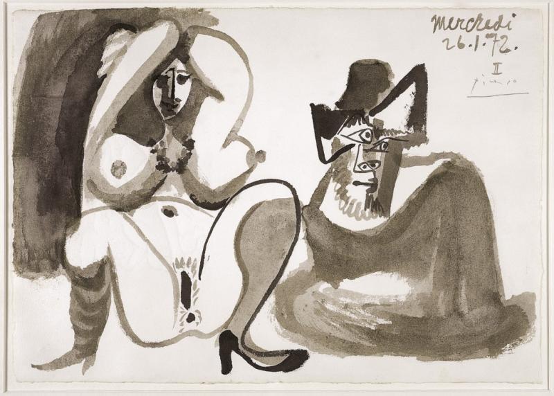 Pablo Picasso, Nu et homme assis, 1972 Sammlung Klewan Pinsel und Tusche auf Papier 28,5 × 41,3 cm