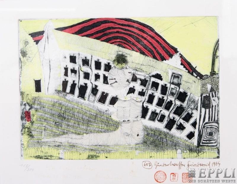 HUNDERTWASSER, FRIEDENSREICH (1928-2000): "Mädchenfund im Gras", 1964