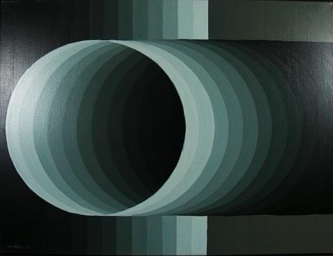 Andrew Molles, Isometrische Bilder/OP-Art, OHNE TITEL  1966  Öl/Leinwand, 90 x 115 cm, WVZ 5629