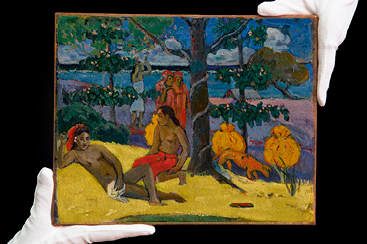 Paul Gauguin, Te Arii Vahine-La Femme aux mangos (II), oil on canvas £8.4m (est: £7-10m), 26.2 by 32.7cm.; 103/8 by 127/8in.