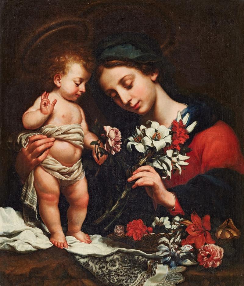 Lot 20 Carlo Dolci, Umkreis Madonna mit Kind und Blumen, Schätzpreis: € 4.000 - € 5.000