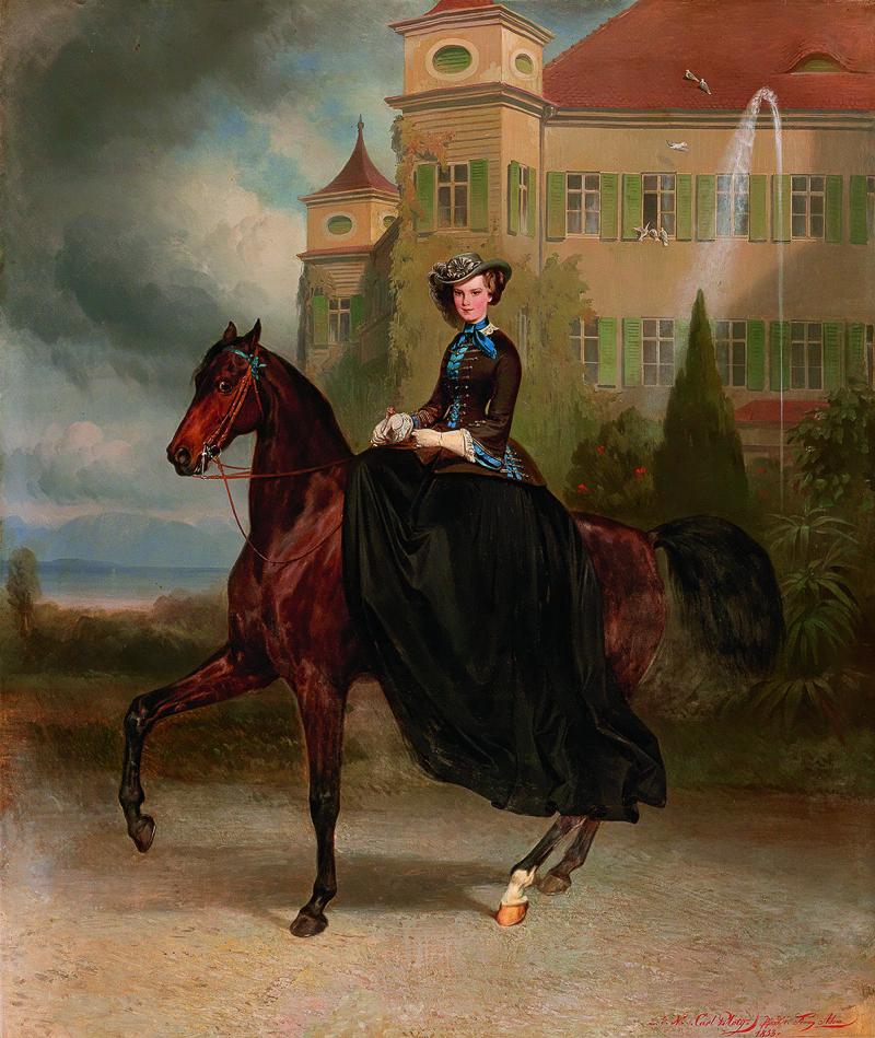 Carl Theodor von Piloty (1826 - 1886) und Franz Adam (1815 - 1886) Elisabeth von Österreich als Braut zu Pferd in Possenhofen 1853, Öl auf Leinwand, 128 x 108 cm Auktion 27. April 2017 Schätzwert € 300.000 - 350.000