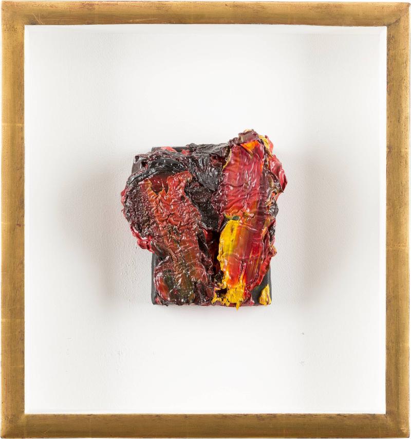 BERND SCHWARZER (1954) ‚Gold-Rot-Schwarz‘, Öl auf Lein-wand, 18,5 x 16,5 cm