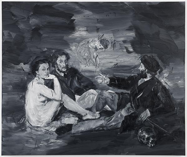 Yan Pei-Ming Le déjeuner sur l'herbe after Manet, 2017 Oil on canvas. 150 x 180 cm (59.06 x 70.87 in) © Yan Pei-Ming / Adagp, Paris, 2017. Photo: André Morin