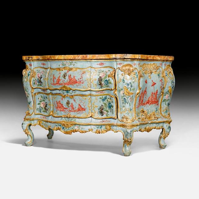 LACKKOMMODE “AU DECOR CHINOIS“ Louis XV, Venedig um 1730/40.  Verkauft für CHF 408 500