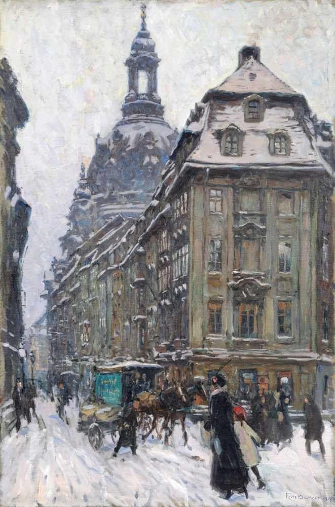 Fritz Beckert, Dresden - Rampische Straße mit Blick auf die Frauenkirche. 1917. Schätzpreis:	9.000 - 12.000 EUR