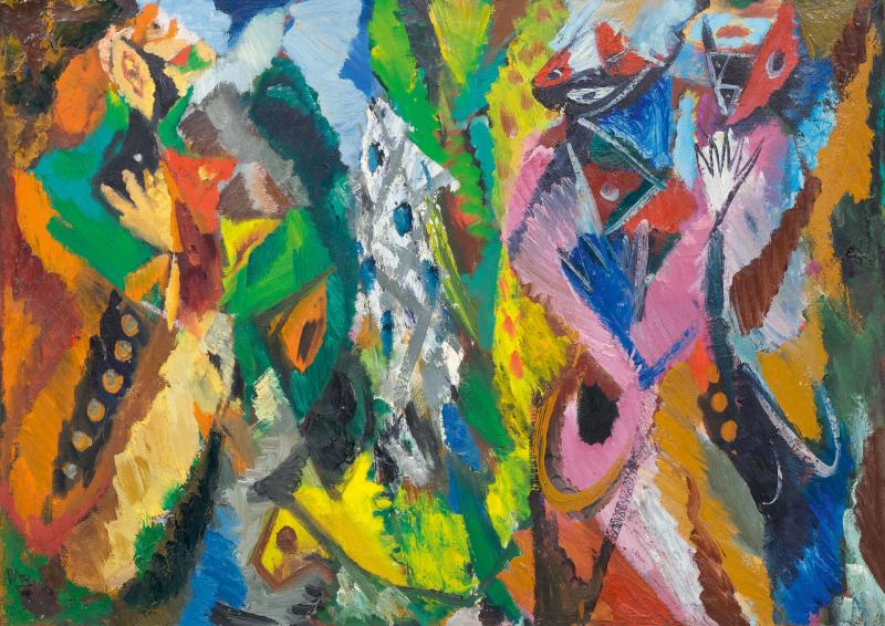 Los 3258 ERNST WILHELM NAY Das Duett. 1946. Öl auf Leinwand. 56x79cm. Schätzung: CHF 100’ 000 / 150’ 000 Auktionsergebnis: CHF 360’ 500