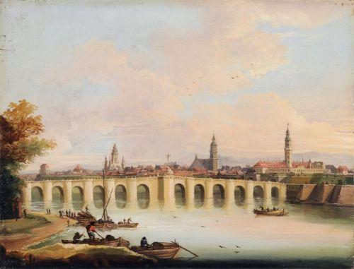 023   Unbekannter Maler, Dresden - Blick auf die Altstadt mit der Augustusbrücke. 1730 – 1740. Ausrufpreis: 1.500 €