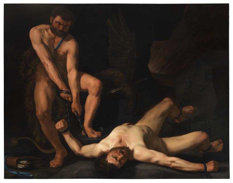 Colnaghi  Exhibition Hendrick Munniks (active Utrecht, c1624-1643) Hercules Freeing Prometheus Oil on canvas 172.5 x 218 cm. (68 x 85 ¾ in.) The discovery of this beautifully preserved mythological painting, commanding in scale and drama, sheds new light on the impact of Caravaggio’s manner in the Northern Netherlands. It constitutes the highlight of the early career of Hendrick Munniks, who, after a brief sojourn in Rome, became a successful painter in Utrecht and The Hague circa 1623/24-1648.