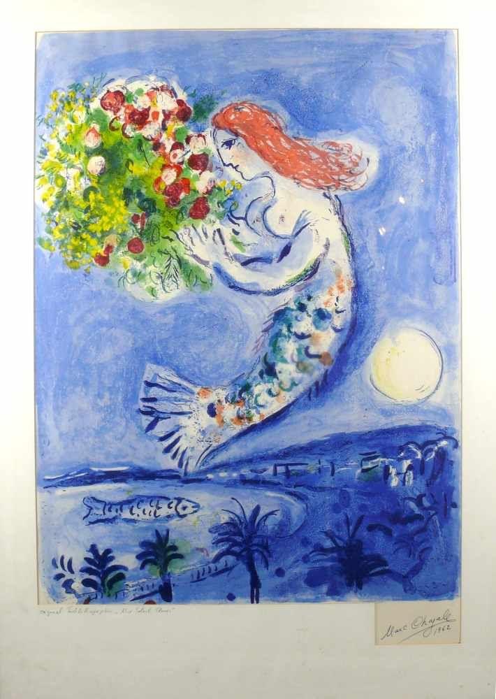 Chagall, Marc (1887 - 1985), Die Bucht der Engel". Plakat Aufschrift "Nice Soleil Fleurs Marc Chagall".  Aufrufpreis:	1.000 EUR