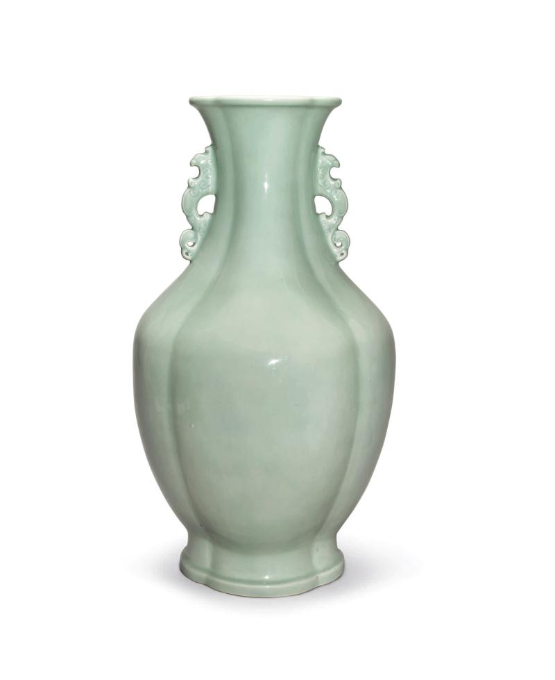 ot 535 Property From An Important American Private Collection A Rare And Large Celadon-Glazed Lobed Baluster-Form Vase Qianlong Seal Mark And Period Height 27 in., 68.6 cm Estimate $300/500,000 Sold for $1,239,000