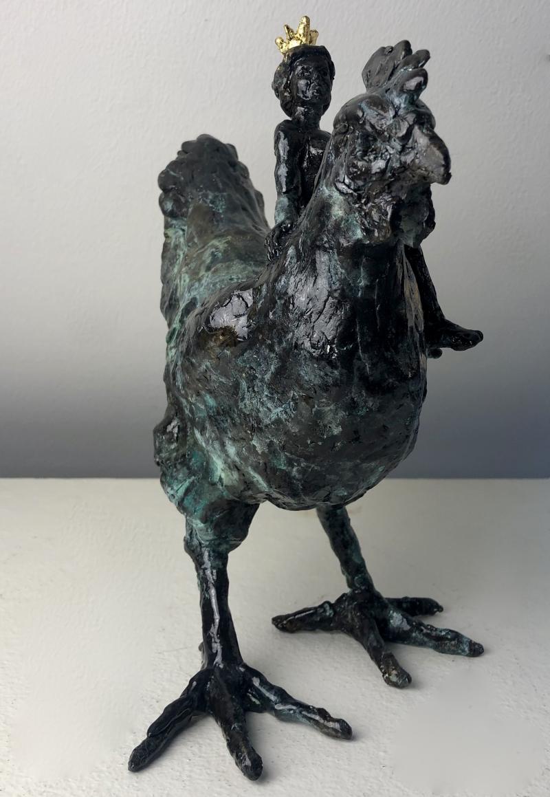 (Bild Cockerel, bronze; Bildnachweis: Helle Rask Crawford)): „Cockerel“, eine Bronzeskulptur der dänischen Bildhauerin Helle Rask Crawford.