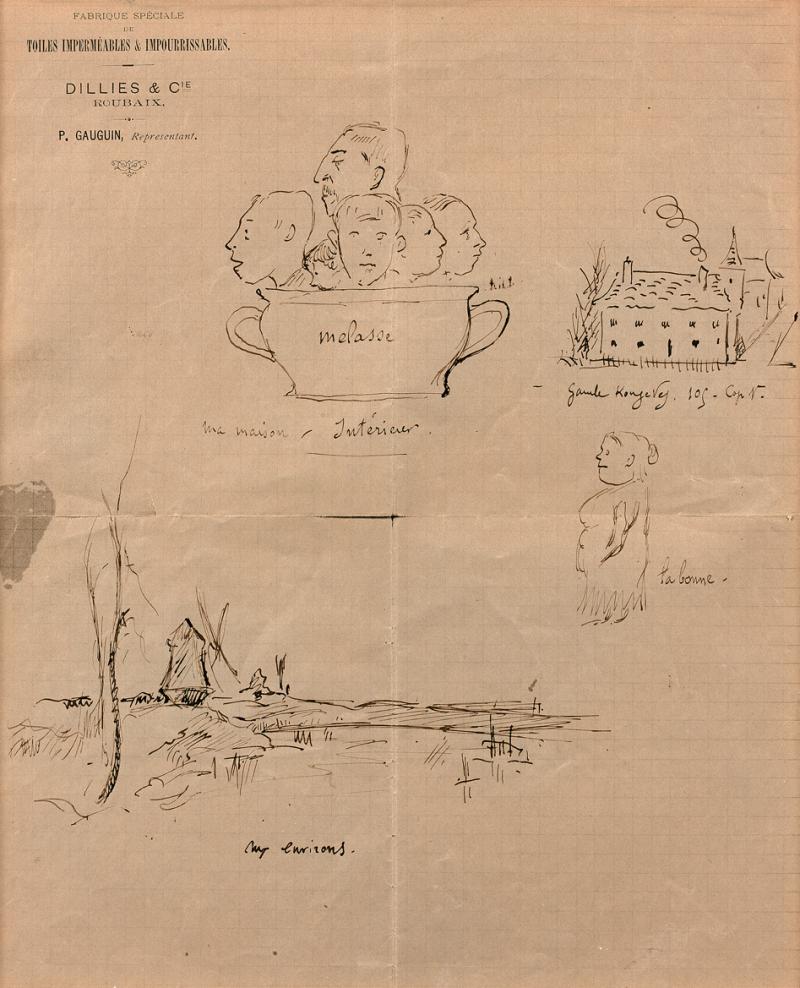 Paul Gauguin (1848-1903). Familiäres Durcheinander, 1885, Tinte auf Briefkopfpapier, 25,50 x 20,50 cm, Schätzpreis: 20 000 - 30 000 €