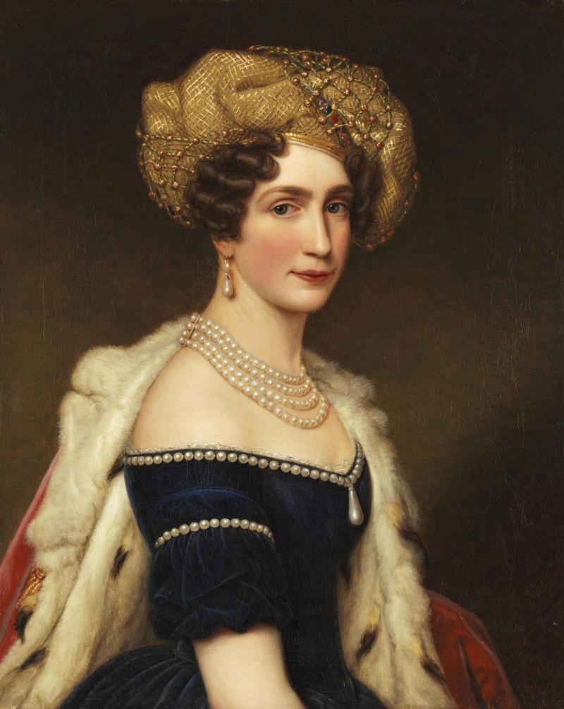 Joseph Karl Stieler Auguste Amalie von Bayern, Herzogin von Leuchtenberg, Öl auf Lwd., um 1824/25, 74,5x60 cm Schätzpreis: € 15.000-20.000