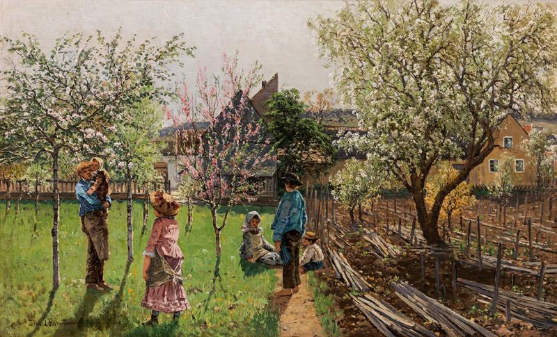 Theodor von Hörmann Frühlingsgarten bei Wien, um 1886 Öl auf Leinwand, 35,7 x 59 cm Zuschlag: €60.000 / € 75.600