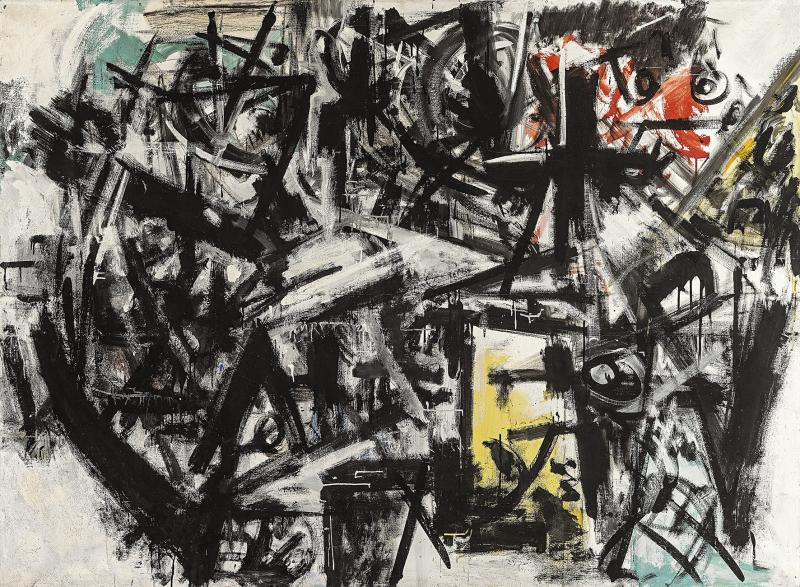 Emilio Vedova, Per una protesta No. 6 aus dem Ciclo della protesta, 1953, Öl auf Leinwand, 140 x 96 cm, erzielter Preis € 430.000