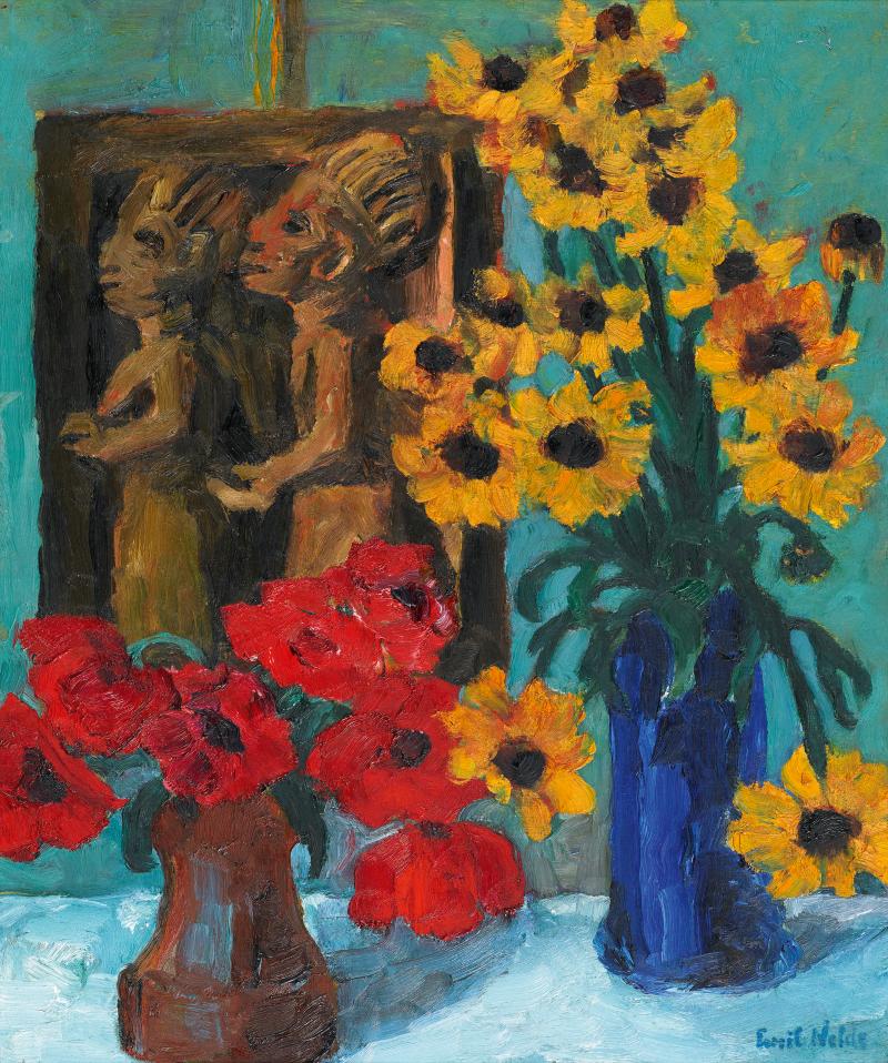 Emil Nolde Holzplastik und Blumen 1928 | Öl auf Holz 88,5 x 73,5cm Ergebnis: 553.500 Euro