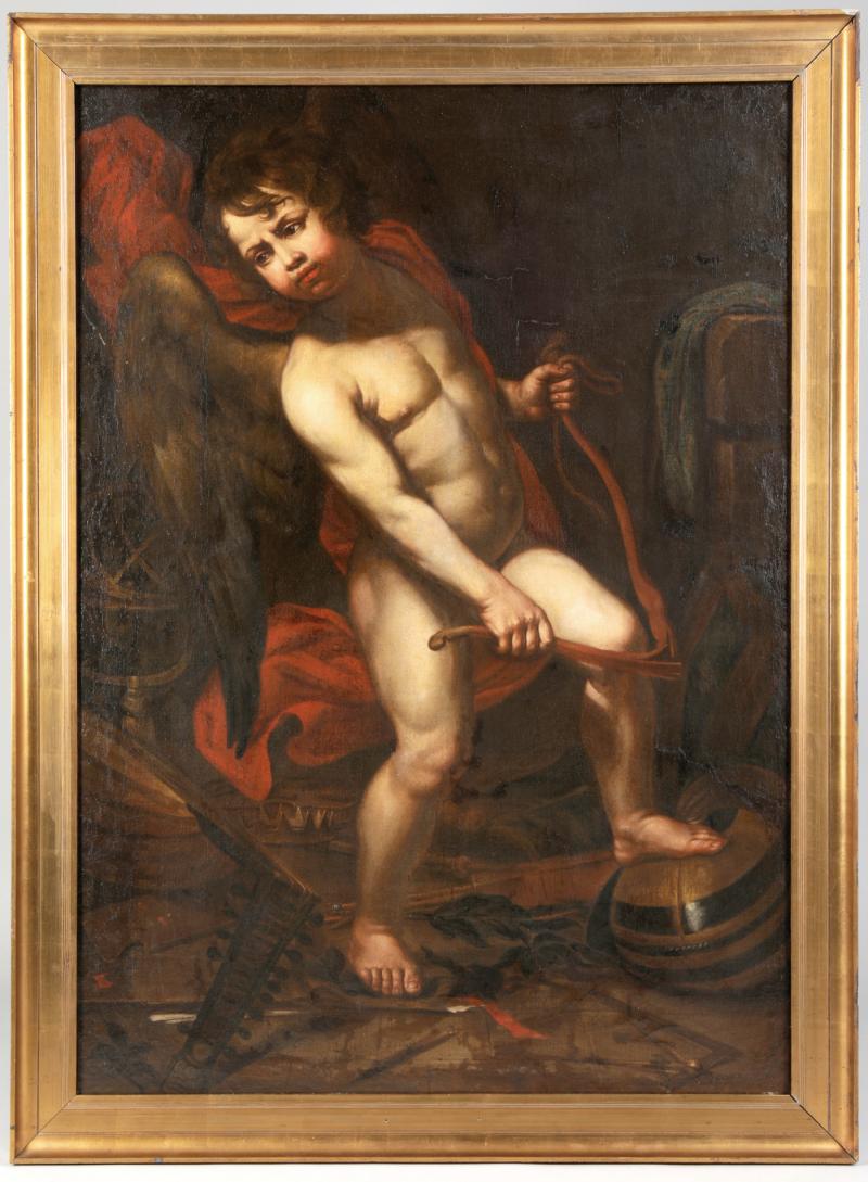 Kat.-Nr. 1190 Amor, seinen Bogen zerbrechend um 1800 In der Manier Caravaggios der geflügelte Knabe.. Schätzpreis 650,- EUR